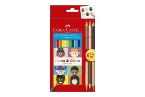 LAPIS DE COR FABER CASTELL SEXTAVADO 12CORES +3 TONS DE PELE